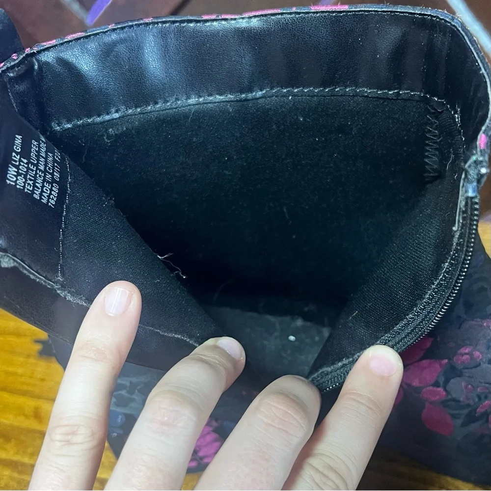 Floral Ankle Boots - Navy, Black and Pink, Liz Claiborne Size 10W - Picture 11 of 16